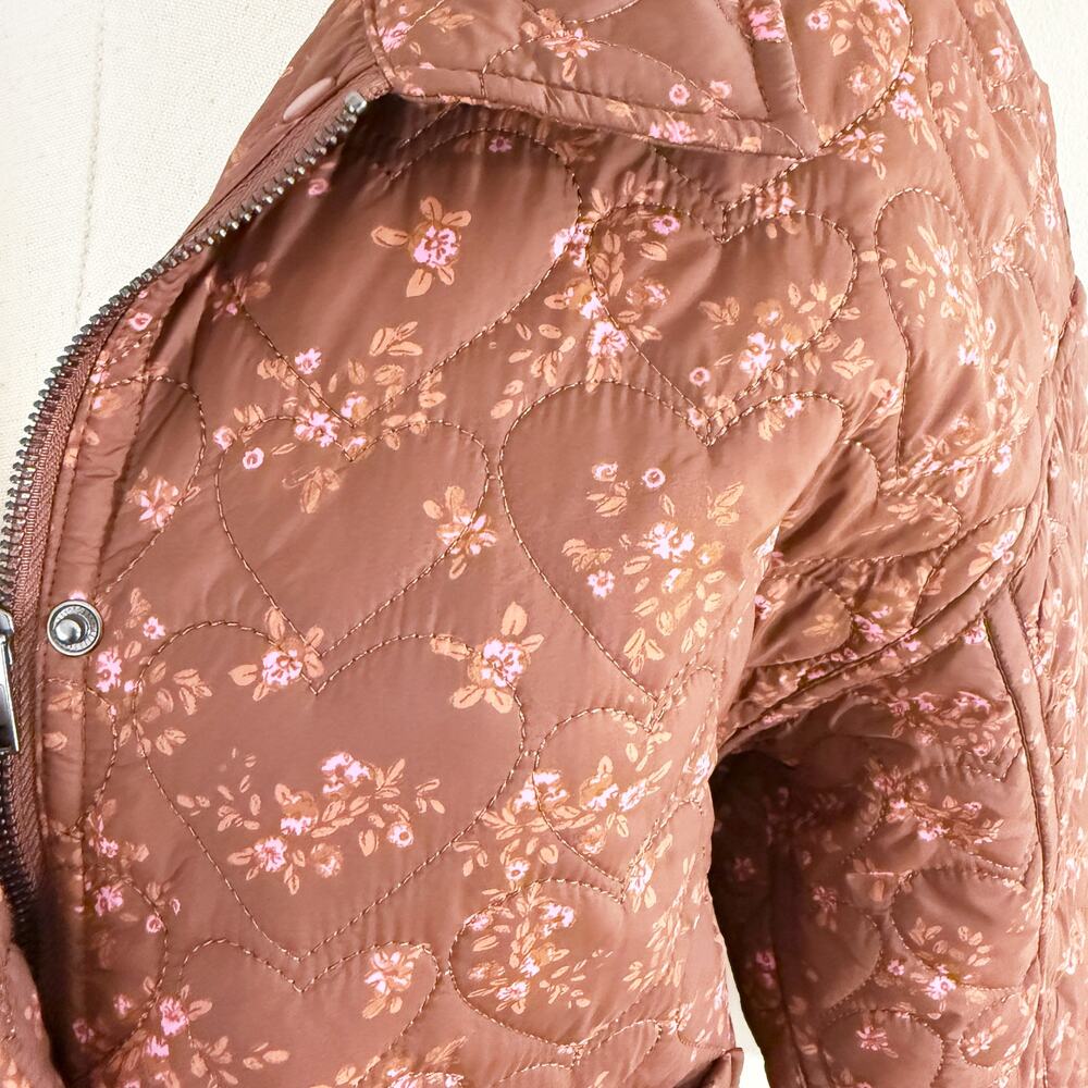 Saltwater Luxe Brown/Pink Floral Print Lightweight Quilted Jacket Women's Sz Med - Picture 4 of 10